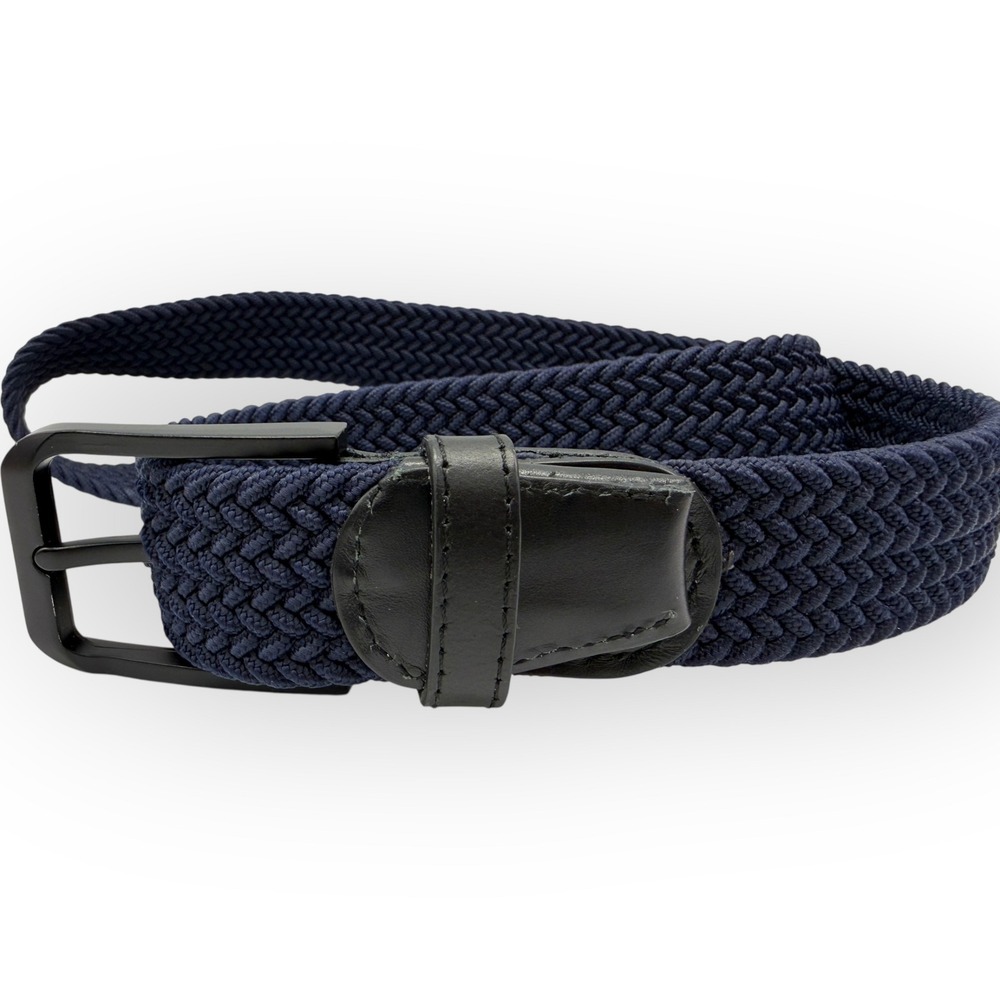 BirdieBoss Players Belt Golf Navy Blue 40" Braided Elastic Stretch Black Leather
